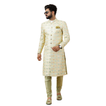 Regal Lemon-Yellow Thread Embroidered Sherwani | Father Son Combo | Perfect Groom Wear Achkan